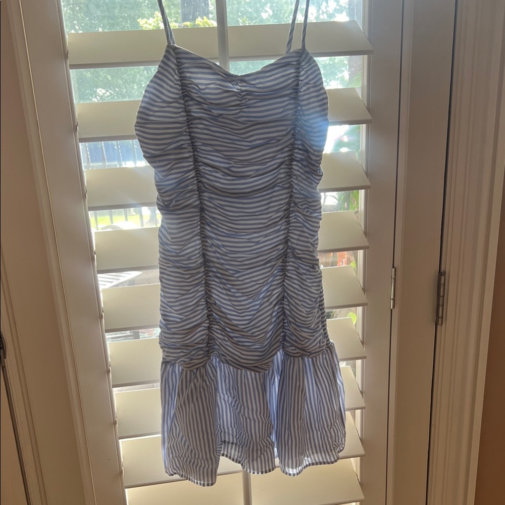 So Good for Life medium 4/6 Blue and White Striped Ruched Dress